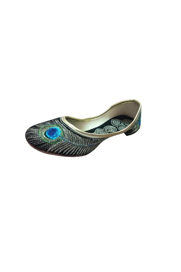 Women Shoes Leather Handmade Indian Loafers Jutties Flat Mojaries Black US 5-10