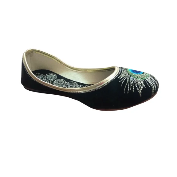 Women Shoes Leather Handmade Indian Loafers Jutties Flat Mojaries Black US 5-10