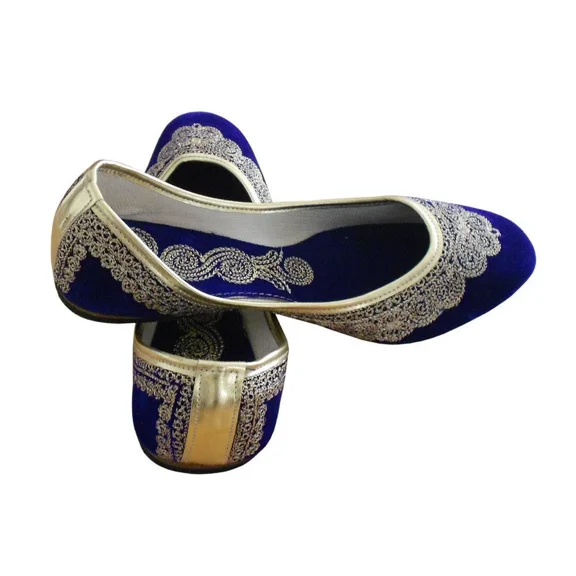 Women Shoes Leather Handmade Indian Loafers Jutties Mojaries Blue Size US 5-10
