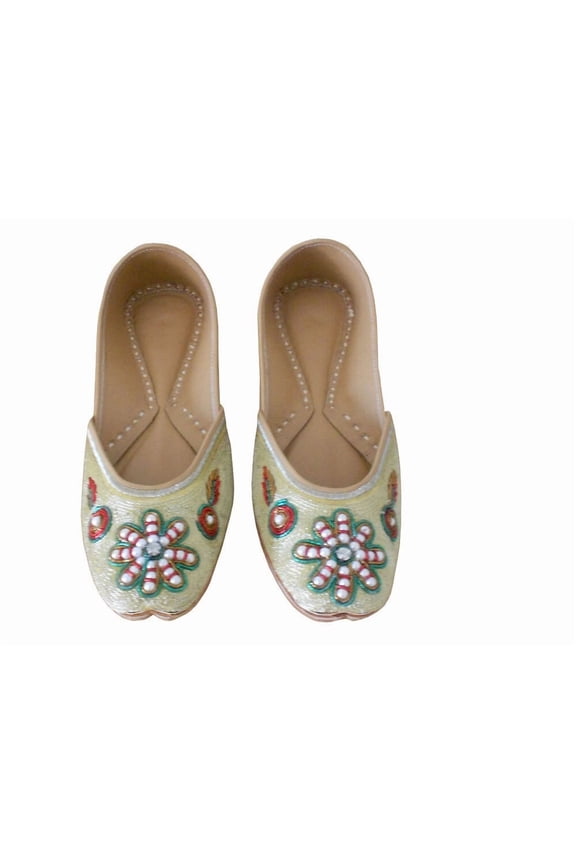 Women Shoes Leather Handmade Indian Loafers Jutties Mojaries Flats Gold US 6