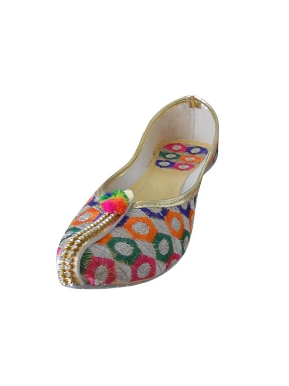 Women Shoes Leather Handmade Indian Wedding Jutties Mojaries Flats Size US 5