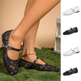 thumbnail image 1 of Women Shoes Mary Jane Shoes Women Slip On Ballet Flats for Women Wide Width Comfortable Breathable Lace Mesh Solid Color Adjustable Ankle Strap Flat Shoes Women Shoes Casual Dress Black Flats Daily, 1 of 9