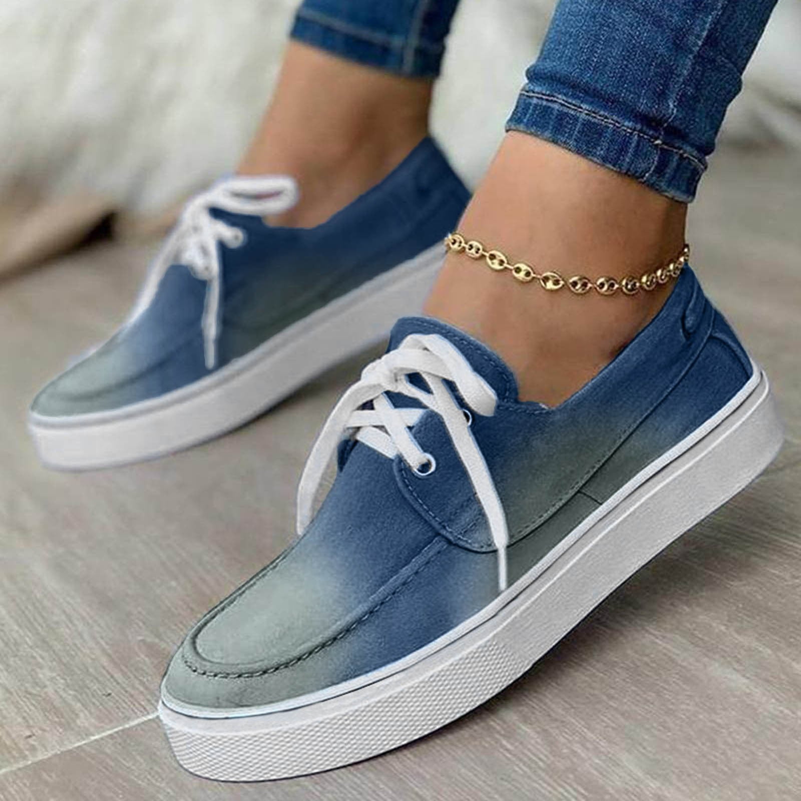 Women Shoes Plus Size Casual Shoes Fashion Comfortable Casual Flat Shoes Lace Up Low Top Canvas Shoes Light Blue 8