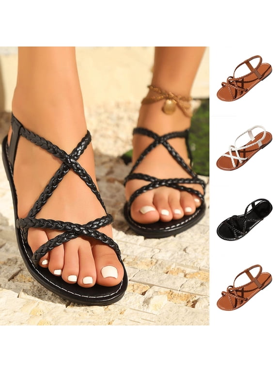 Women Shoes Reef Sandals Women Women's Fashionable And Versatile Solid Color Woven Strap Plus Size Shoes Spring And Summer Trendy Comfortable Sandals White 39