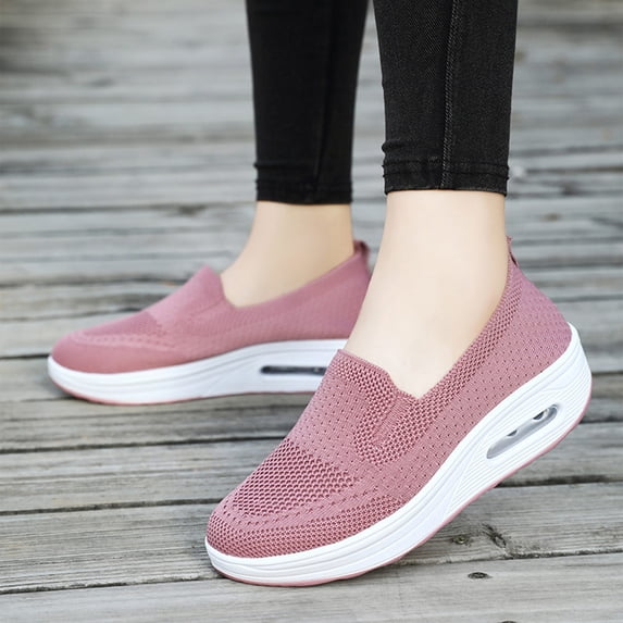 Women Shoes Slip On, Walking Shoes Women Slip On, Orthopedic Walking Shoes for Women, Slip-On Light Air Cushion Mesh Up Stretch Platform Orthopedic Sneakers for Arch Support, Pink 8