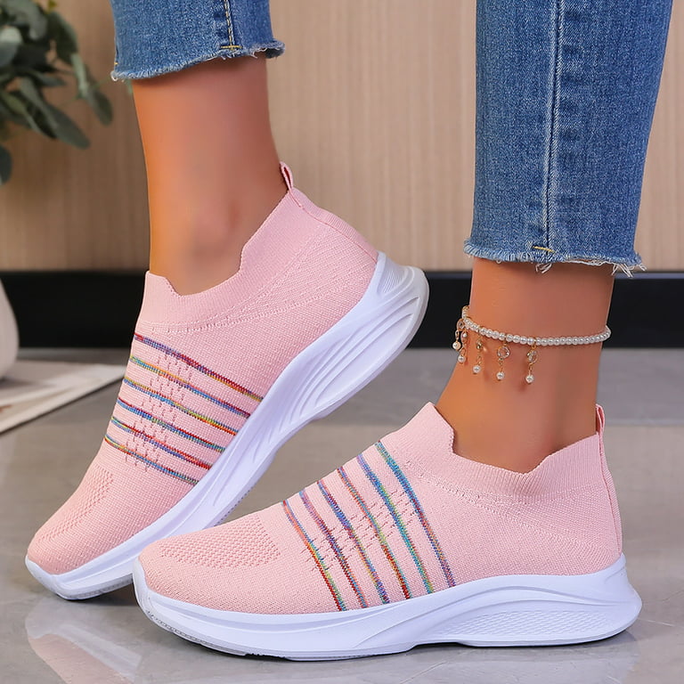 Women Shoes Sneaker For Women Mesh Running Shoes Tennis Walking Shoes Fly  Woven Breathable Sneakers Fashion Sport Shoes Knit Running Shoes Pink 6.5 