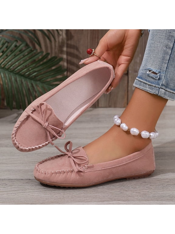 Women Shoes for Women Spring Summer Casual Dress Slip On Loafers for Women Round Closed Toe Soft Suede Bow Comfort Flat Shoes Wide Width Large Size Indoor Outdoor Walking Womens Flats Women Flat