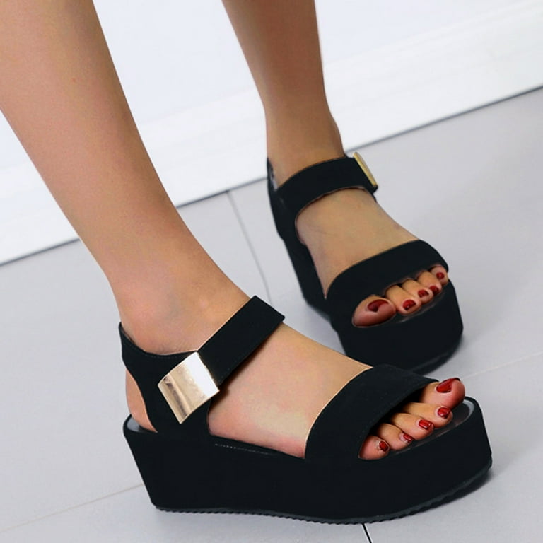 Black block wedge heels on sale