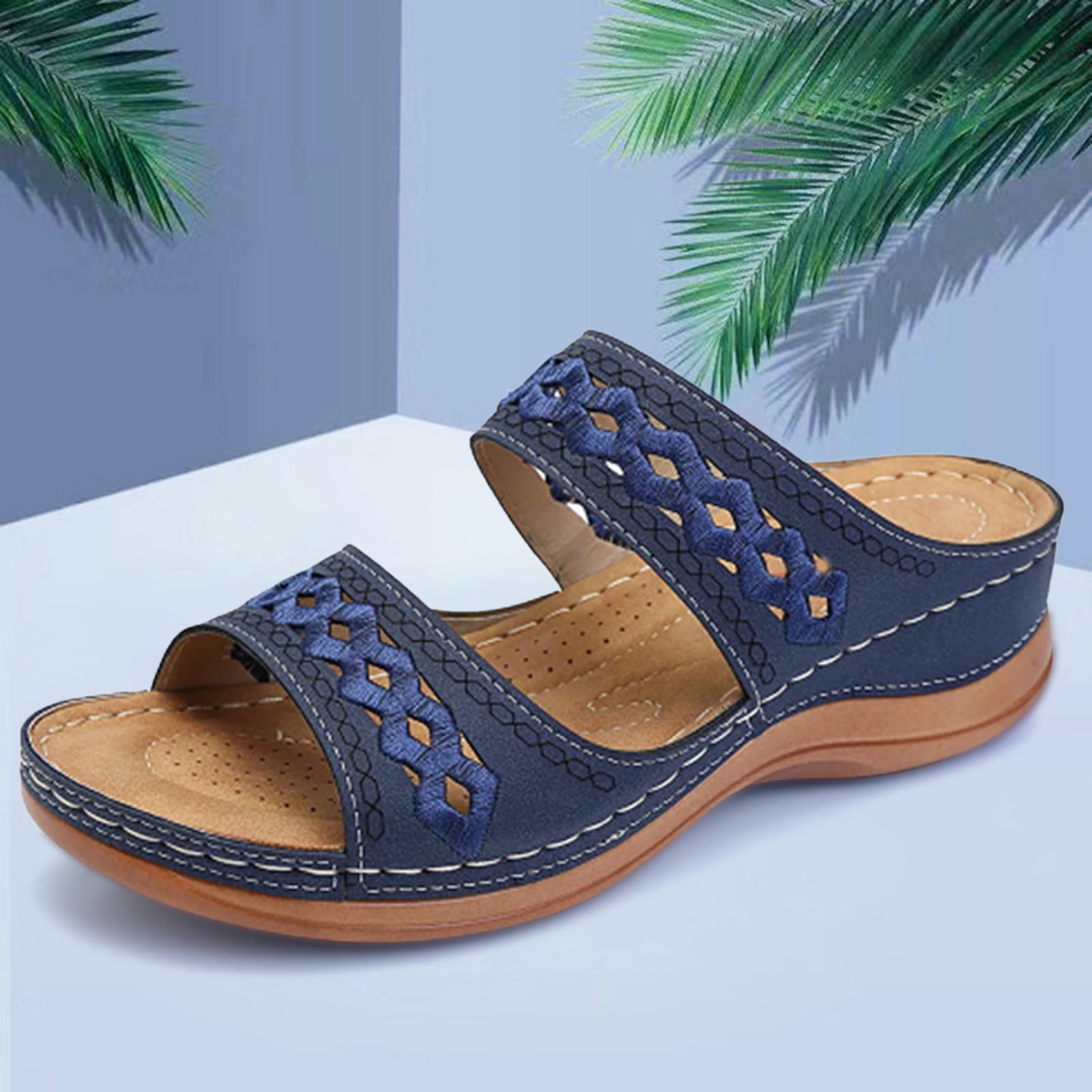 Women Shoes Women's Slippers Shoes Wedges Fashion Sliders On Strap Sandals Summer Shoes For Women Dark Blue 7