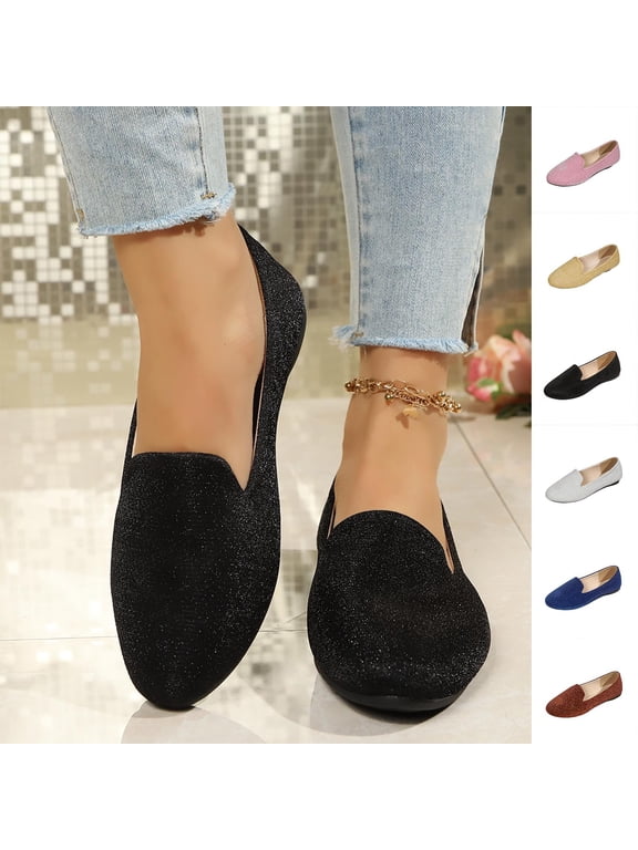 Women Shoes Womens Loafers Slip On Ballet Flats for Women Round Toe Glitter Fabric Flat Shoes Solid Color V Cut Comfort Walking Flats Wide Width Women Shoes Casual Dress Daily House Shoes for Women