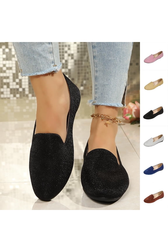Women Shoes Womens Loafers Slip On Ballet Flats for Women Round Toe Glitter Fabric Flat Shoes Solid Color V Cut Comfort Walking Flats Wide Width Women Shoes Casual Dress Daily House Shoes for Women
