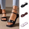 thumbnail image 1 of Women Shoes Womens Sandals Summer Flat Sandals for Women Wide Width Open Square Toe Slingback One Strap Metal Buckle Lightweight Comfort Flats Women Casual Outdoor Beach Walking Solid Color Sandals, 1 of 10