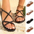 thumbnail image 1 of Women Shoes Womens Sandals Women's Fashionable And Versatile Solid Color Woven Strap Plus Size Shoes Spring And Summer Trendy Comfortable Sandals Black 38, 1 of 9