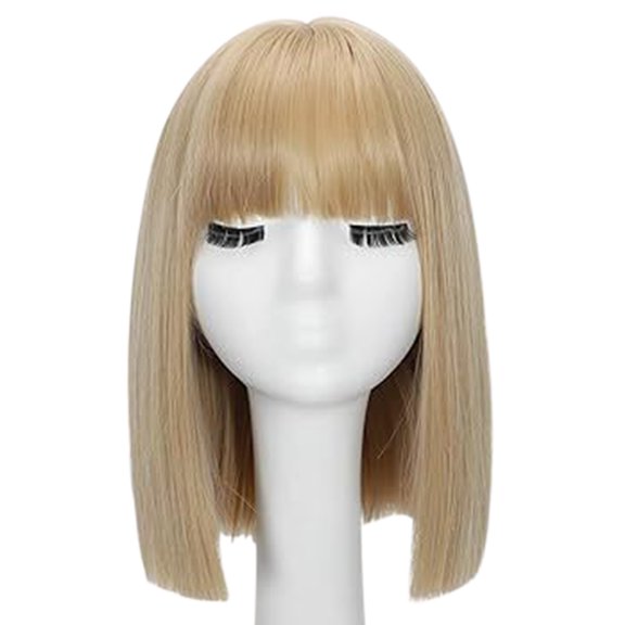 Women Short Bob Wig with Bangs, 12‑14 Inch Synthetic Straight Bob Costume Wig, Multi‑Color Options for Daily Party Halloween Cosplay Dress‑up