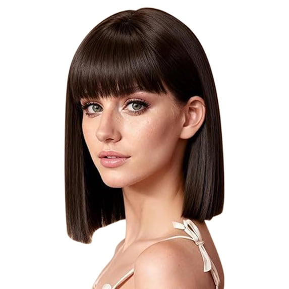 Women Short Bob Wig with Bangs, 12‑14 Inch Synthetic Straight Bob Costume Wig, Multi‑Color Options for Daily Party Halloween Cosplay Dress‑up