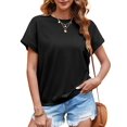 thumbnail image 1 of Women Short Cap Sleeve Tops Summer Casual Sweatshirt Crew Neck Loose Fit T-Shirts, 1 of 6