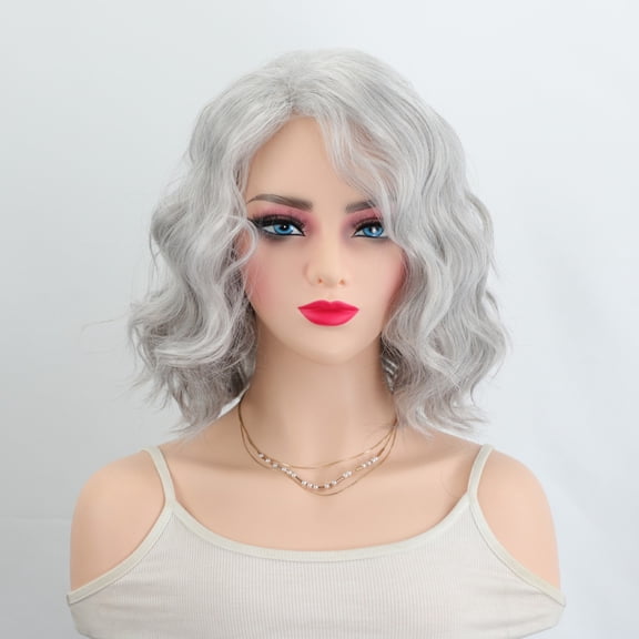 Women Short Curly Blonde Ombre Wig Side Part Bangs Heat Resistant Synthetic Hair