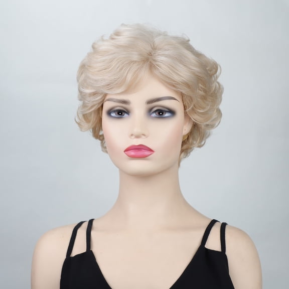 Women Short Curly Wig Natural Style Side Bangs Heat Resistant Synthetic Hair