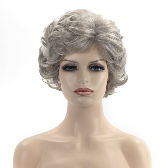 Women Short Curly Wig Natural Style Side Bangs Heat Resistant Synthetic Hair