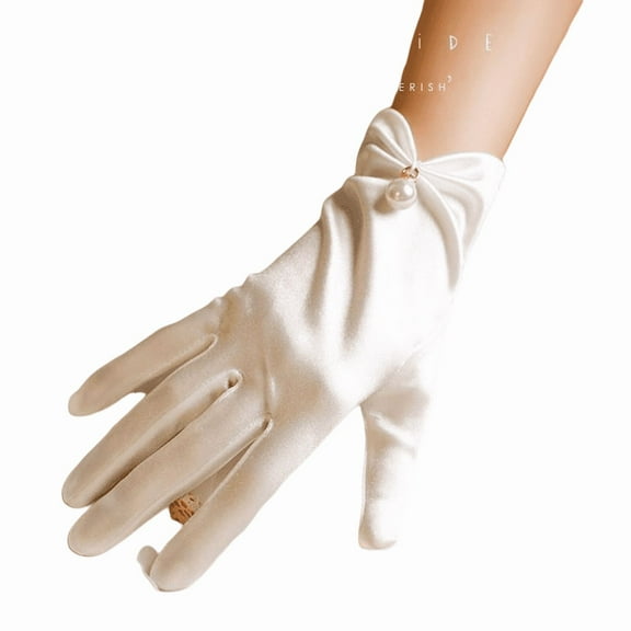Women Short Gloves for Wedding Bridal Party Pearls Gloves for Bride Wedding Accessories