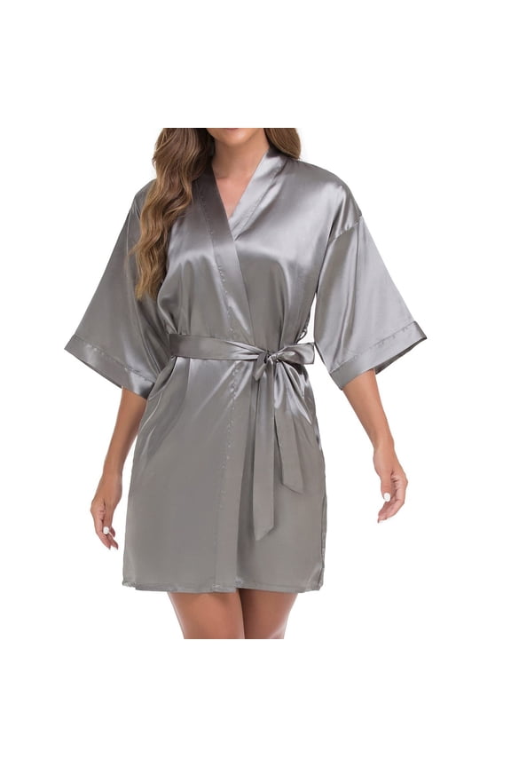 Women Short Kimono Robe Satin Bathrobe Bride Bridesmaids Getting Ready Sleepwear Soft Nightgown