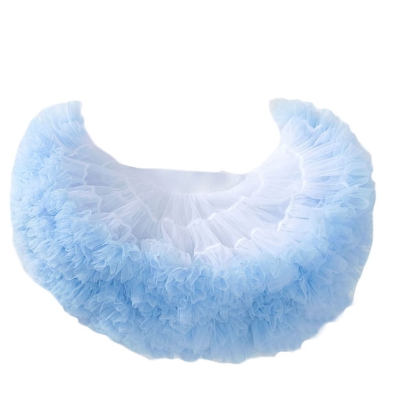 Women Short Mesh Princess Skirt Breathable Ruffled Tulles Puffy Layered Tutus Skirts Light Blue XS