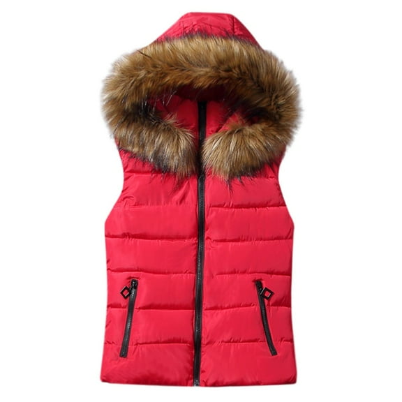 Women Short Outerwear Cotton-padded Jackets Pocket Hooded Vest Coats