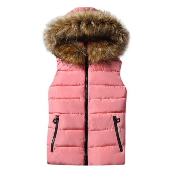 Women Short Outerwear Cotton-padded Jackets Pocket Hooded Vest Coats