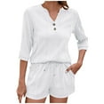 thumbnail image 1 of Women Short Outfits Sets V Neck Button Shirts and Elastic Waist Shorts Graphic Summer Set Women Lounge Set Sale, 1 of 7