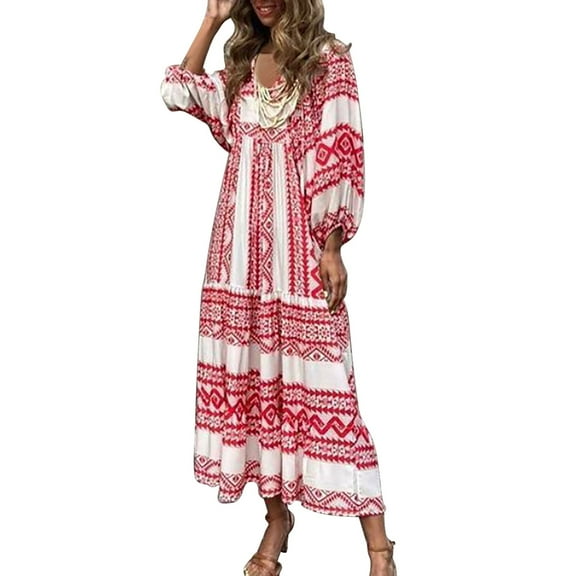 Women Short Puff Sleeve V Neck Maxi Dress Summer Boho Floral Printed Dress Smocked Tiered Flares Sundress
