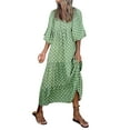 thumbnail image 1 of Women Short Puff Sleeve V Neck Maxi Dress Summer Boho Floral Printed Dress Smocked Tiered Flares Sundress, 1 of 4