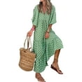 thumbnail image 1 of Women Short Puff Sleeve V Neck Maxi Dress Summer Boho Floral Printed Dress Smocked Tiered Flares Sundress, 1 of 4