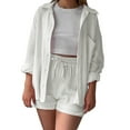thumbnail image 1 of Women Short Set 2 Piece Outfits Button Down Blouse and Shorts Womens Spring Clothes Cute Outfits, 1 of 5
