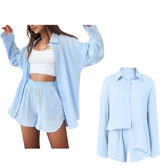 Women Short Set 2 Piece Outfits Sets Button Down Shirt Short Summer Clothes Womens Sets
