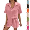 thumbnail image 1 of Women Short Set Two Piece Button Up Shirts and Shorts Summer Clothes Beach Sets for Women, 1 of 7