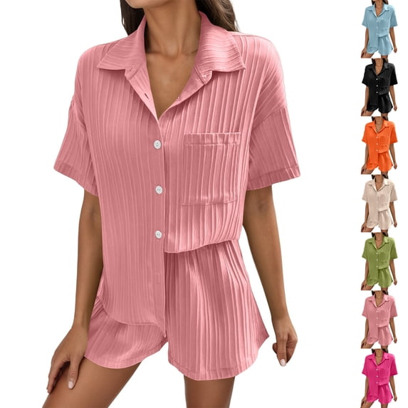 Women Short Set Two Piece Button Up Shirts and Shorts Summer Clothes Beach Sets for Women