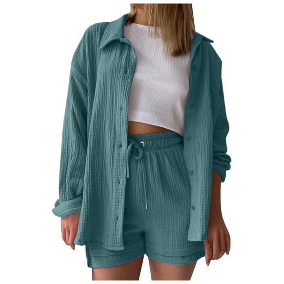 Women Short Set Two Piece Outfits Sets Button Down Shirt Short Summer Clothes Outfit for Women