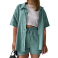 thumbnail image 1 of Women Short Set Two Piece Outfits Sets Button Down Shirt Short Womens Summer Clothes Sets for Women, 1 of 5
