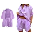 thumbnail image 1 of Women Short Set Two Piece Outfits Sets Button Down Shirt Short Womens Summer Outfits Vacation Outfits for Women, 1 of 5