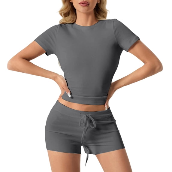 Women Short Set Two Piece Outfits Sets Short Sleeve Crew Neck T Shirt & Shorts Spring Outfits Travel Outfits for Women