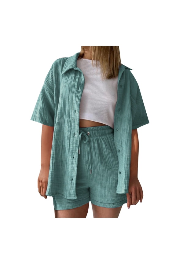 Women Short Set Two Piece Sets Button Up Shirts and Shorts Women Summer Outfits Womens Outfits