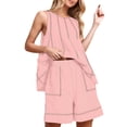 thumbnail image 1 of Women Short Sets 2 Piece Vacation Outfits Sleeveless Tank Top and Shorts Matching Set with Pockets Pink M, 1 of 7
