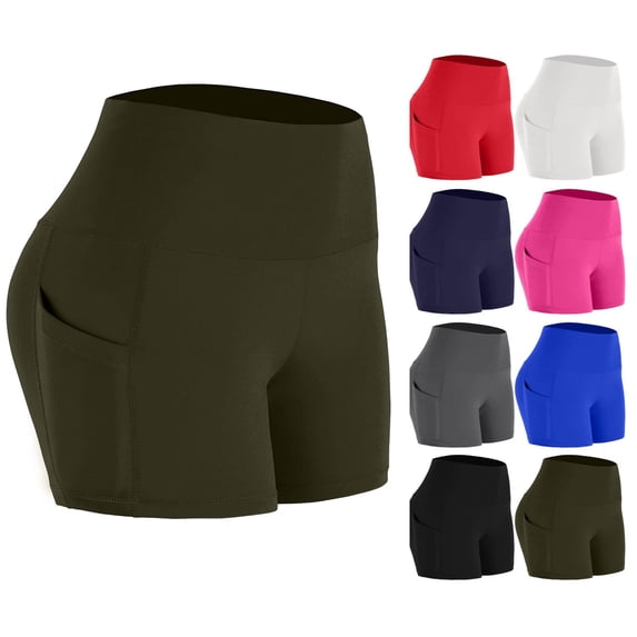 Women Short Shorts for Workout Running Yoga Shorts with Pockets Women's Plus Size High Waisted Seamless Stretchy Biker Shorts