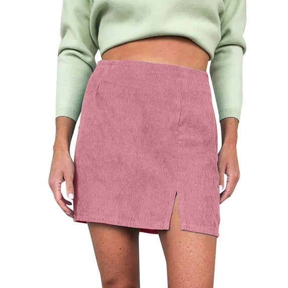 Women Short Skirt Solid Color High Waist Corduroy Skirt Split A-Line Skirt Club Basic Leisure Dailywear