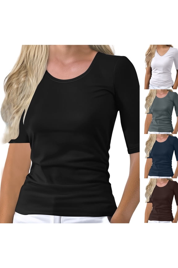 Women Short Sleeve Boat Neck Ruched Side Slim Fit Basic Casual Tee Summer Top