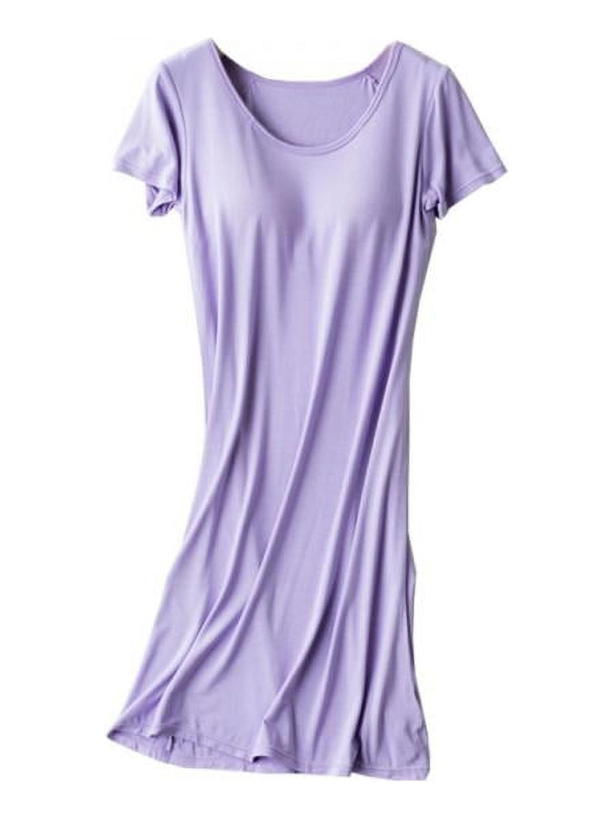 Women's Built-in Bra Padded Short Sleeve Nightdress, Comfy Soft Modal ...