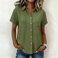 thumbnail image 1 of Women Short Sleeve Button Down Shirts Casual Tops Loose Fit Collared Blouses with Pockets, 1 of 9
