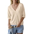 thumbnail image 1 of Women Short Sleeve Cardigan Casual V Neck Sweater Top, 1 of 4