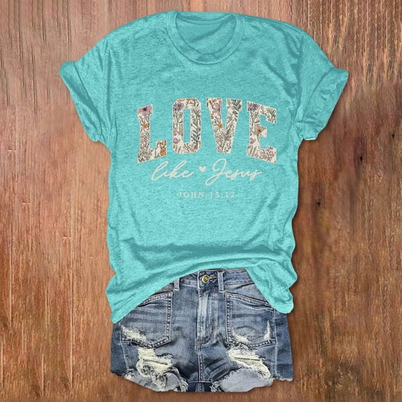 Women Short Sleeve Crew Neck T-Shirts Fun Letter Graphic Tee Tops Classic Fit T Shirt Casual Tee Top Soft Daily Wear Basic For Ladies Sky Blue L