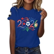 Women Short Sleeve Crewneck Shirts Short Sleeve Crew Neck Pattern Print Slim fit Tennis Shirts for Women's T-shirts Basic Tee Workout Shirts Hiking Tops Women Trendy Tees Blue L
